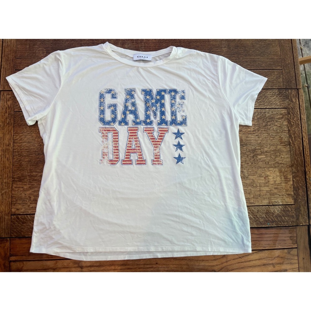 GILLI Game Day Women's jersey soft draped T-shirt white short sleeve size Large